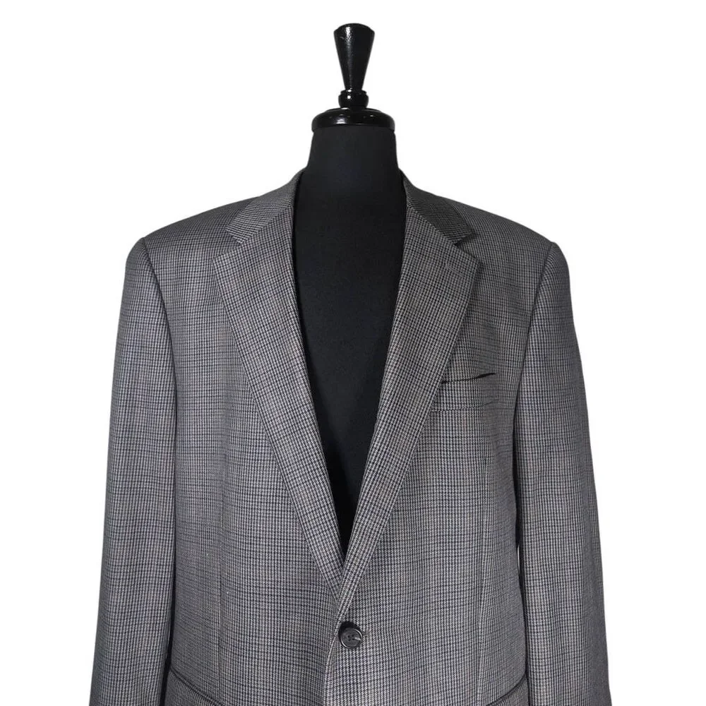 Chaps Ralph Lauren Mens 44L Gray Check Silk Wool Blazer Sport Coat Lined Jacket